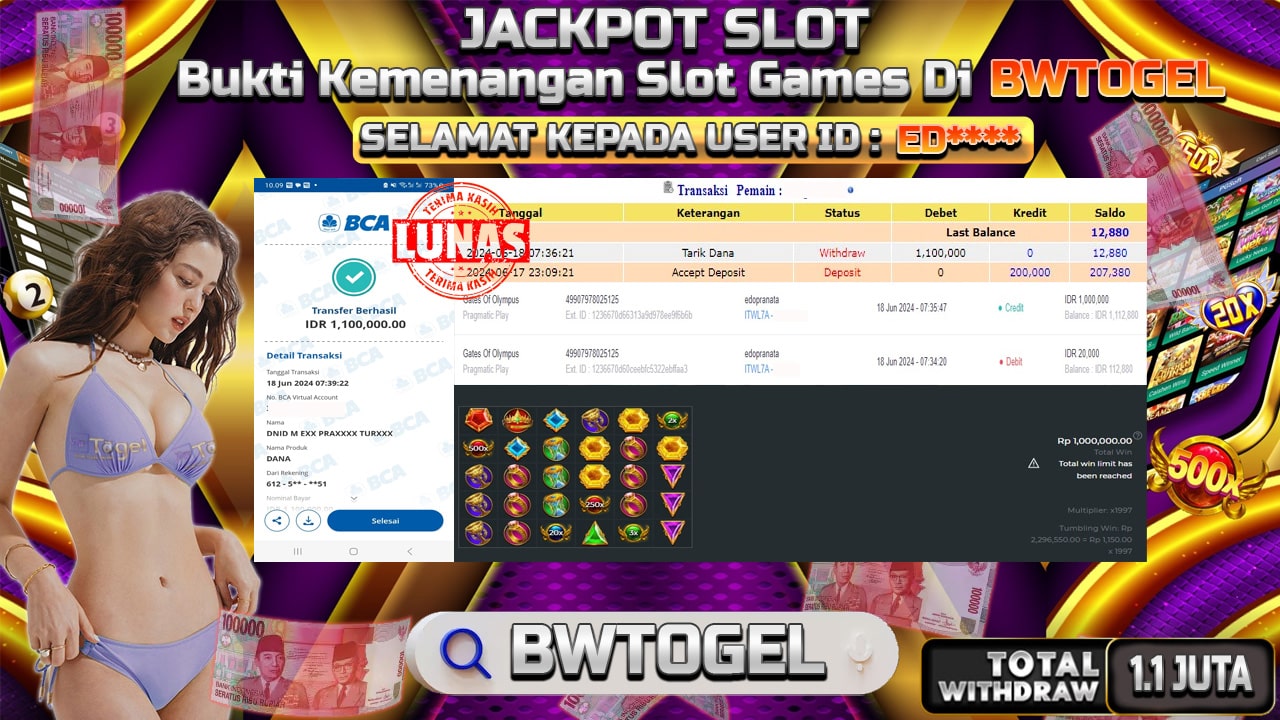 BUKTI JACKPOT SLOT GATES OF OLYMPUS TERPERCAYA DI INDONESIA TGL 18-06-2024