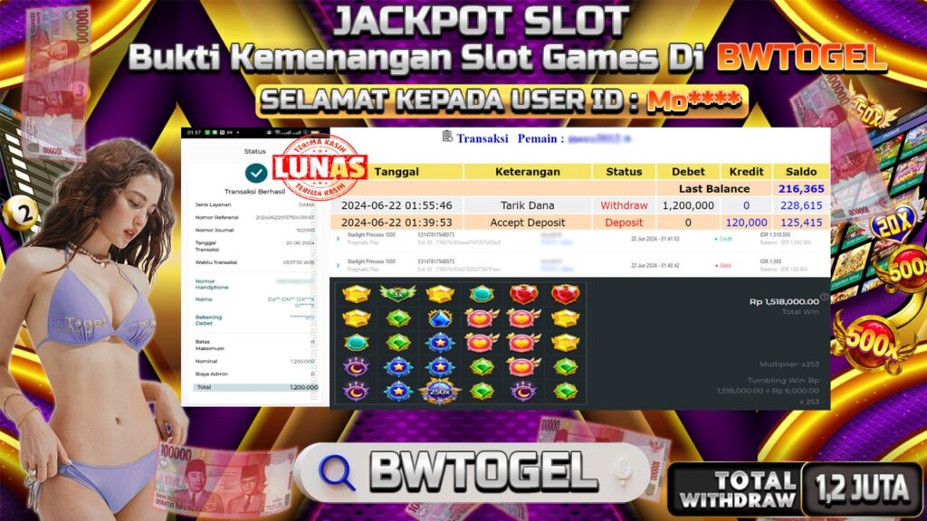 BUKTI JACKPOT SLOT STARLIGHT PRINCESS 1000 TERPERCAYA DI INDONESIA TGL 22-06-2024