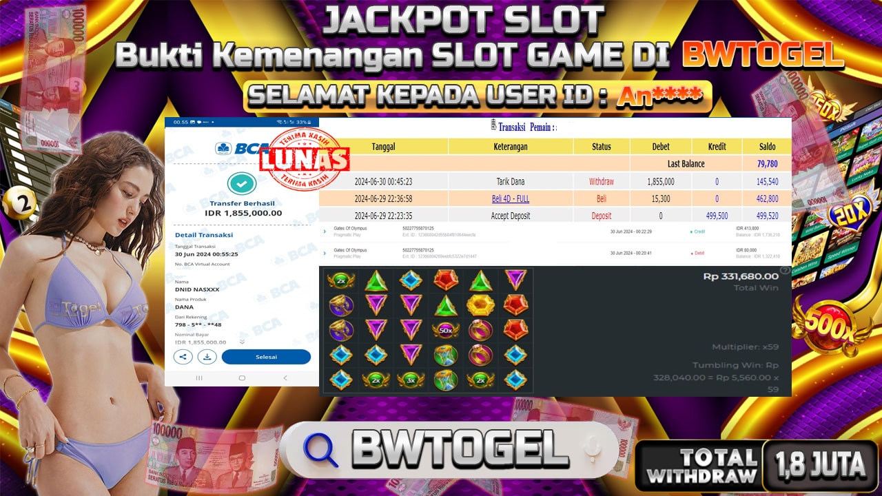 BUKTI JACKPOT SLOT GATES OF OLYMPUS TERPERCAYA DI INDONESIA TGL 30-06-2024