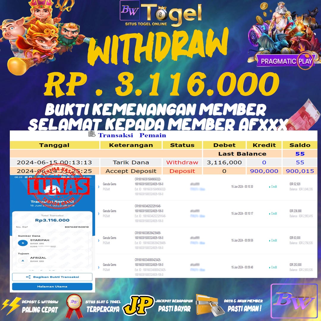 BUKTI JACKPOT SLOT GARUDA GAMES TERPERCAYA DI INDONESIA tgl 15-06-2024