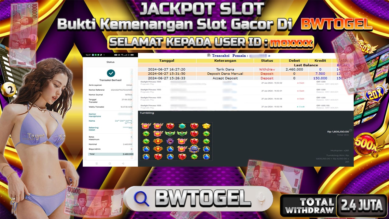 BUKTI JACKPOT SLOT STARLIGHT PRINCESS 1000 TERPERCAYA DI INDONESIA TGL 27-06-2024