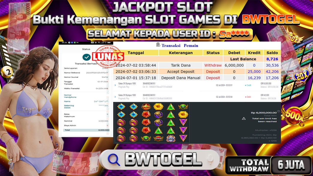 BUKTI JACKPOT SLOT GATES OF OLYMPUS 1000 TERPERCAYA DI INDONESIA TGL 02-07-2024